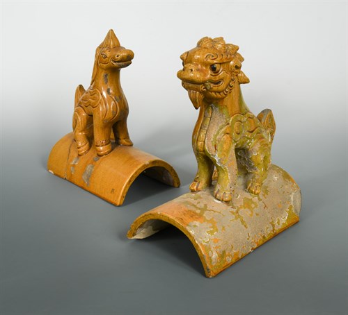 Lot 118 - Two ochre glazed roof tiles, Qing dynasty