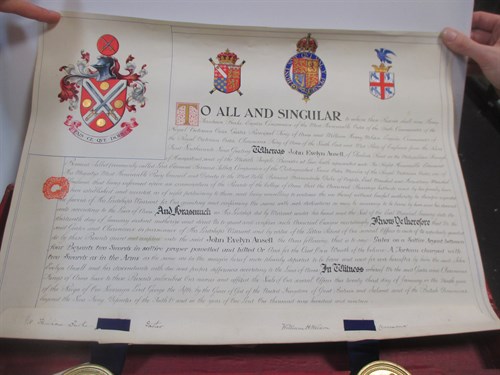Lot 5 - A Grant of Arms dated 1919 to John Evelyn...