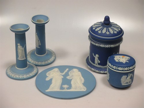 Lot 14 - Items of Wedgwood blue jasperware to include a...