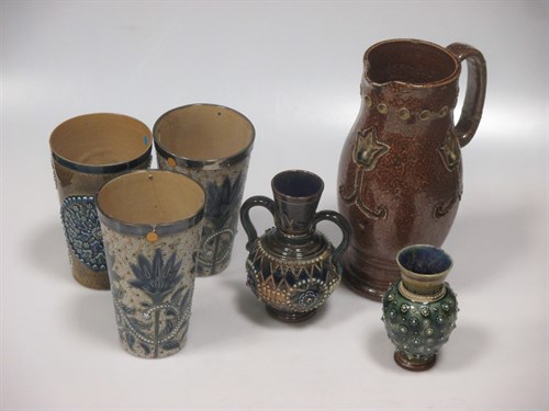 Lot 8 - A pair of Royal Doulton silver mounted pottery...