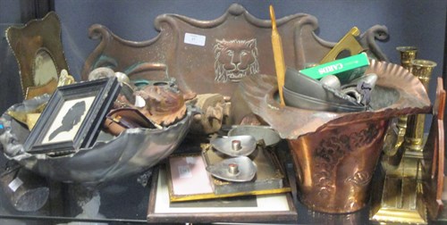 Lot 27 - An Arts & Crafts copper pipe holder, various...