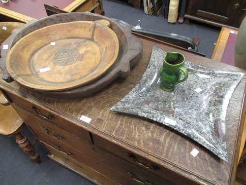 Lot 73 - Two rustic wooden bowls and a fossil dish