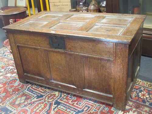 Lot 262 - An 18th century panelled oak coffer, 58 x 109...