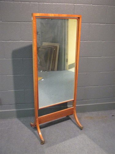 Lot 272 - A 20th century cheval mirror with brass inlays,...