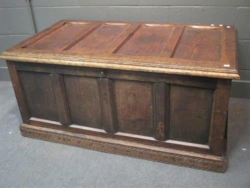 Lot 283 - A 17th century oak coffer chest, 59 x 126 x 69cm