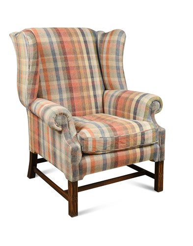 Lot 580 - A George III style mahogany wing back armchair