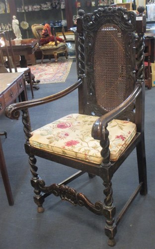 Lot 403 - A 'Carolean' style oak elbow dining chair