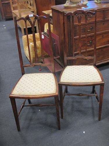 Lot 318 - A pair of Edwardian mahogany stick back chairs...