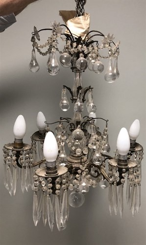 Lot 438 - A late 19th century French six branch chandelier
