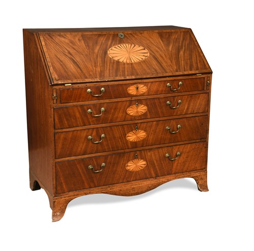 Lot 675 - A George III mahogany and inlaid bureau
