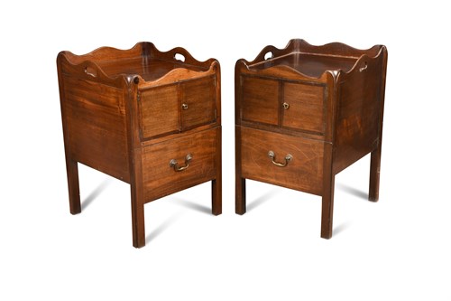 Lot 575 - A near pair of George III mahogany night tables