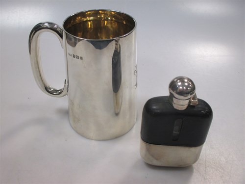 Lot 241 - A silver pint tankard and a silver and glass...