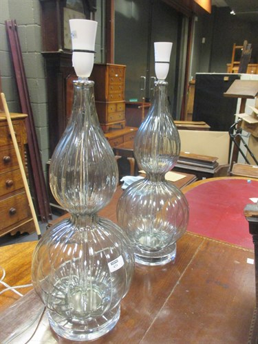 Lot 431 - A pair of modern Brissi glass lamps and...