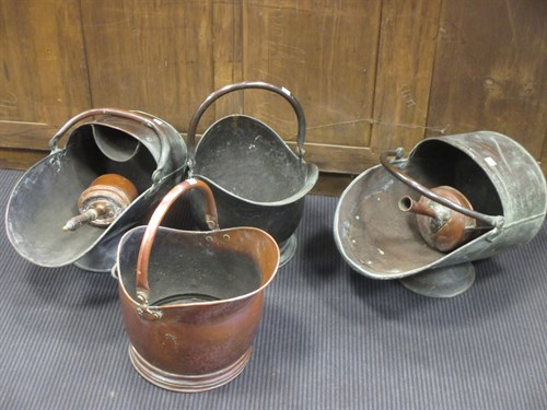 Lot 134 - Four various 19th century copper coal scuttles