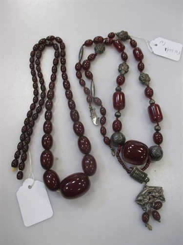 Lot 193 - Two vintage necklaces of graduated 'cherry...