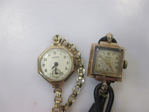 Lot 221 - Two 9ct gold lady's wristwatches, one on a...
