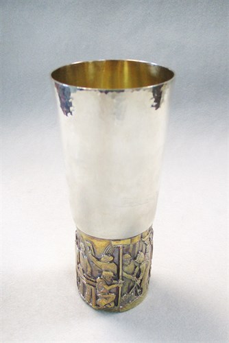 Lot 65 - Hector Miller for Aurum, a limited edition silver and silver gilt York Minster  goblet, London 1972
