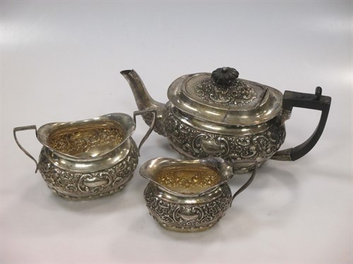 Lot 273 - A Victorian silver three piece teaset,...