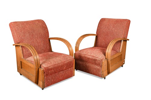 Lot 416 - A pair of Art Deco oak framed armchairs