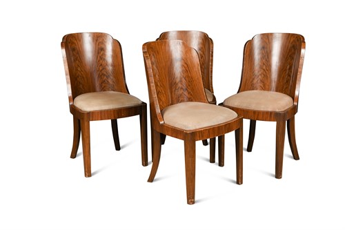 Lot 143 - A set of four Art Deco walnut dining chairs