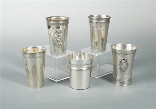 Lot 12 - A collection of five Swiss metalwares tumblers