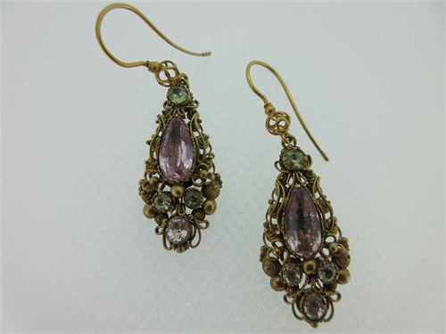 Lot 383 - Two pairs of early 19th century earpendants