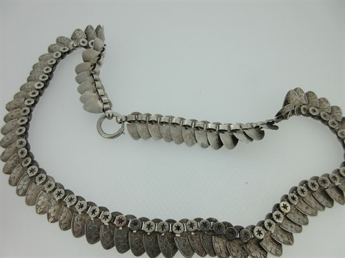 Lot 347 - A Victorian fringe collar necklace, together with an Austro-Hungarian enamel hinged bangle and a briolette pendant