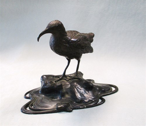 Lot 174 - A bronze sculpture of a wading bird, signed, Meiji period