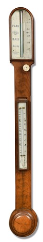 Lot 500 - A Victorian Scottish walnut stick barometer