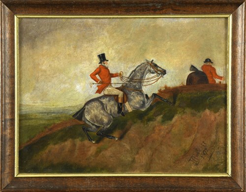 Lot 105 - J C Luckett ?, 'Up the bank' oil on board,...