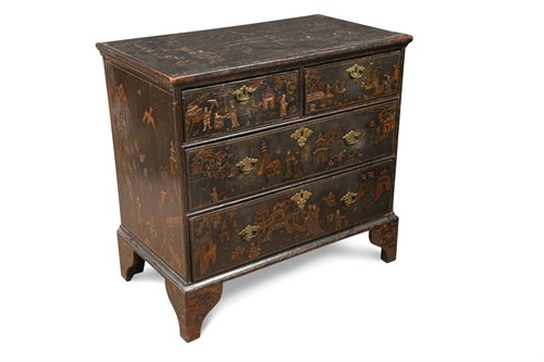 Lot 543 - An early 18th century black japanned chest