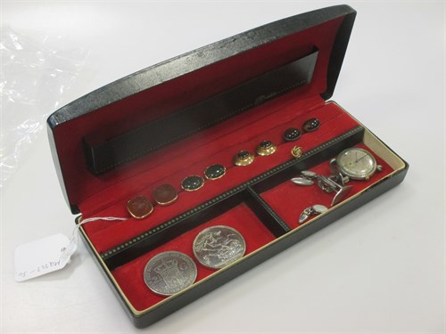 Lot 226 - Three pairs of gold mounted cufflinks, a stick...