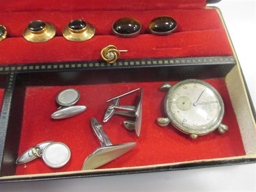 Lot 226 - Three pairs of gold mounted cufflinks, a stick...