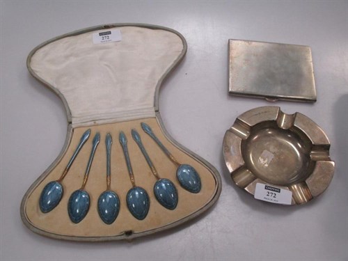 Lot 272 - An set of six enamel teaspoons, a cased set of...