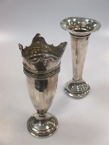Lot 286 - A silver trumpet vase and another silver vase,...