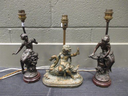 Lot 451 - A pair of bronzed figural table lamps & another
