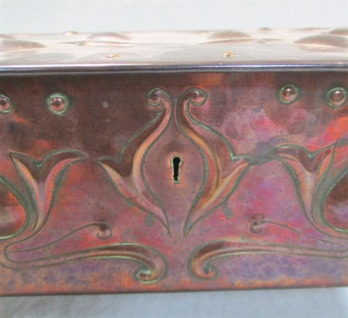 Lot 88 - An Arts & Crafts copper table casket by James Smithies, Wilmslow, 1900