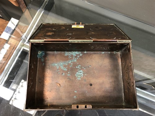 Lot 88 - An Arts & Crafts copper table casket by James Smithies, Wilmslow, 1900