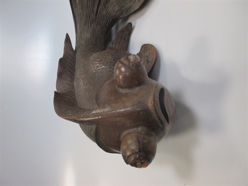 Lot 35 - Two Japanese carved wood Fantail Goldfish, the...