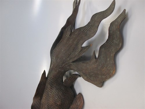 Lot 35 - Two Japanese carved wood Fantail Goldfish, the...