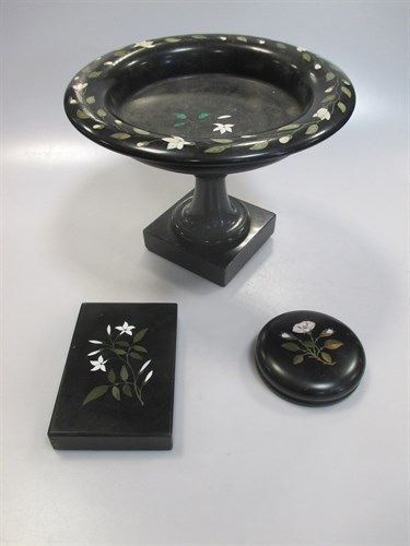 Lot 39 - A pietra dura tazza and two paperweights (3)