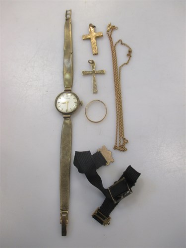 Lot 217 - A 9ct gold lady's bracelet watch and two...