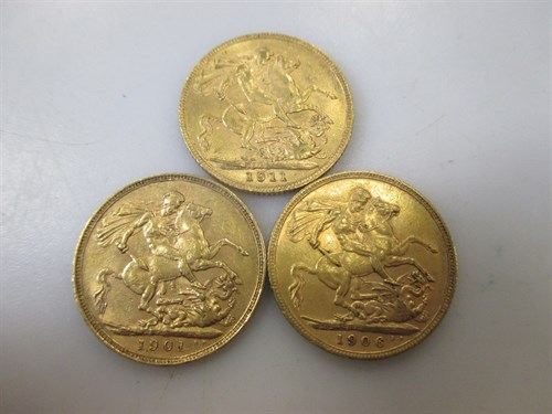 Lot 205 - Three gold sovereigns, 1901, 1906 and 1911 (3)