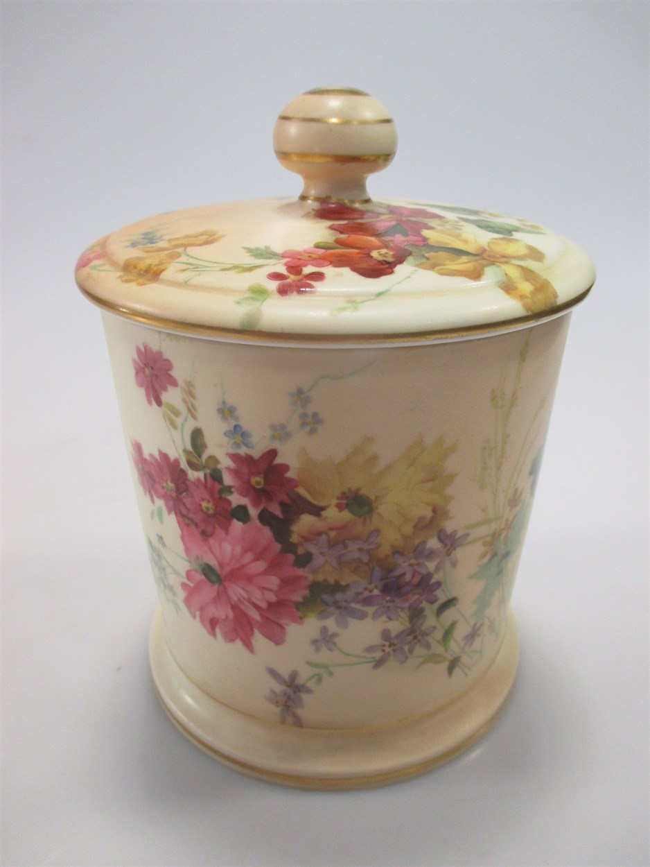 Lot 9 - A Royal Worcester blush ivory tobacco jar and...