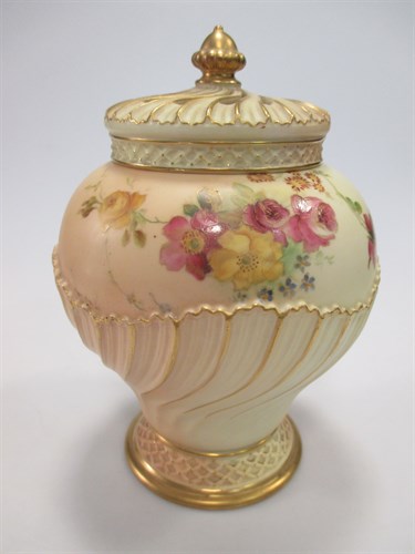 Lot 13 - A Royal Worcester blush ivory pot pourri jar &...