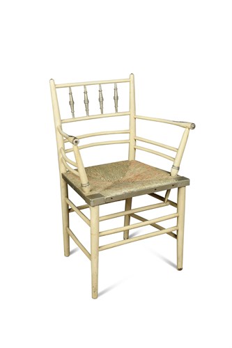 Lot 119 - Attributed to Ford Maddox Brown, a Morris & Co. painted ash Sussex chair