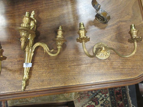 Lot 427 - Two pairs of gilt metal twin branch wall lights