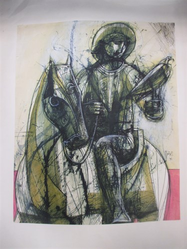 Lot 348 - Peter Nuttall, Falconer on Horseback, pen &...