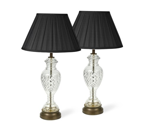 Lot 443 - A pair of cut glass table lamps