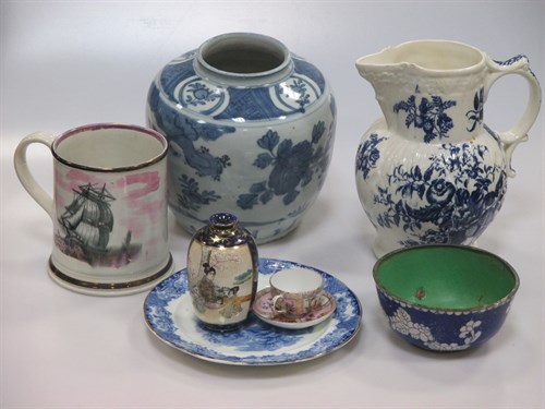 Lot 67 - A Chinese "clobbered" vase, a blue and white...
